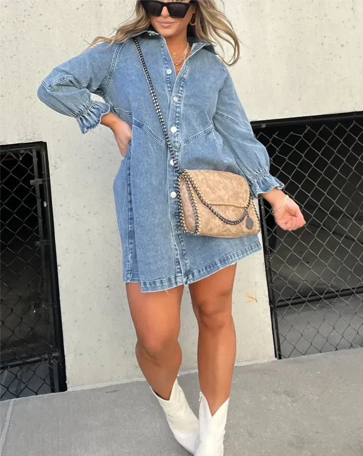 Damesjurk van denim met knoopjes