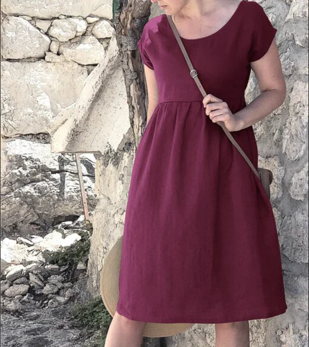 Zomerse midi-jurk voor dames met korte mouwen, casual