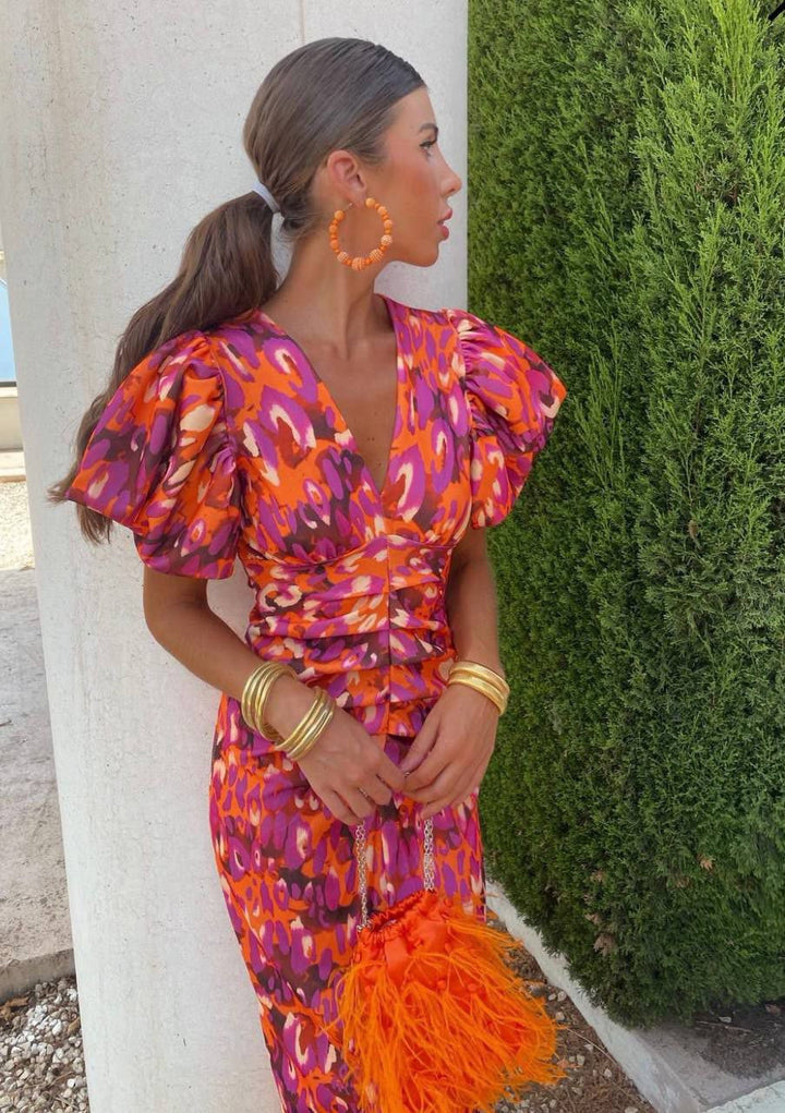 Art bloom midi-jurk