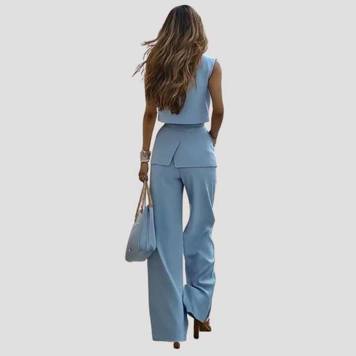 Damesset met vest en wijde broek