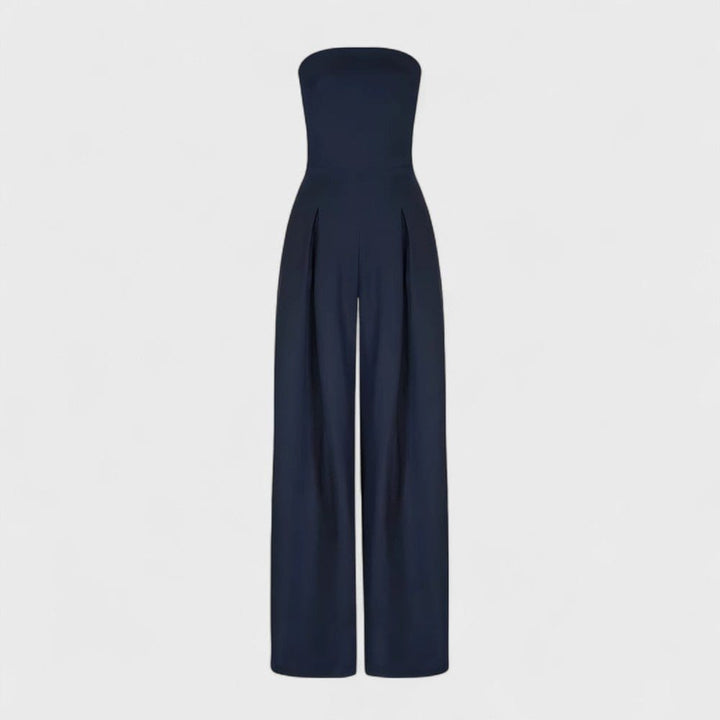 Strapless jumpsuit met wijde pijpen en zakken voor dames