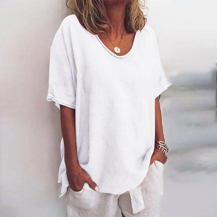 Klassieke losse blouse met korte mouwen voor dames