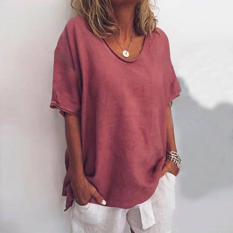 Klassieke losse blouse met korte mouwen voor dames