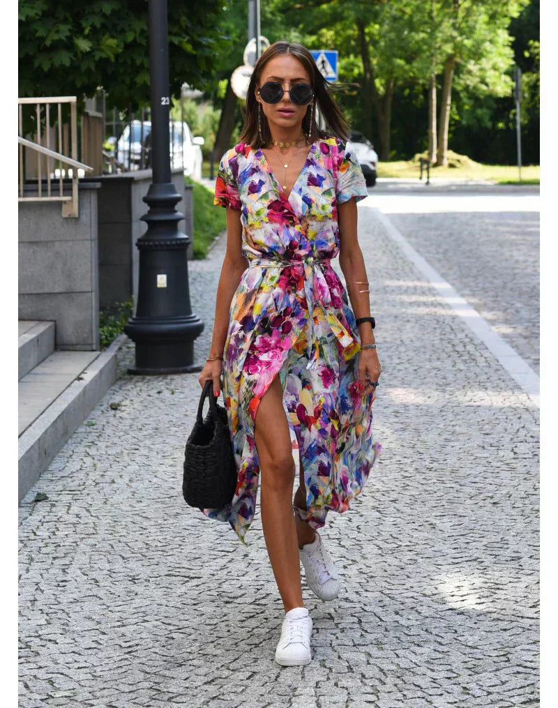 Elegante midi-jurk met v-hals