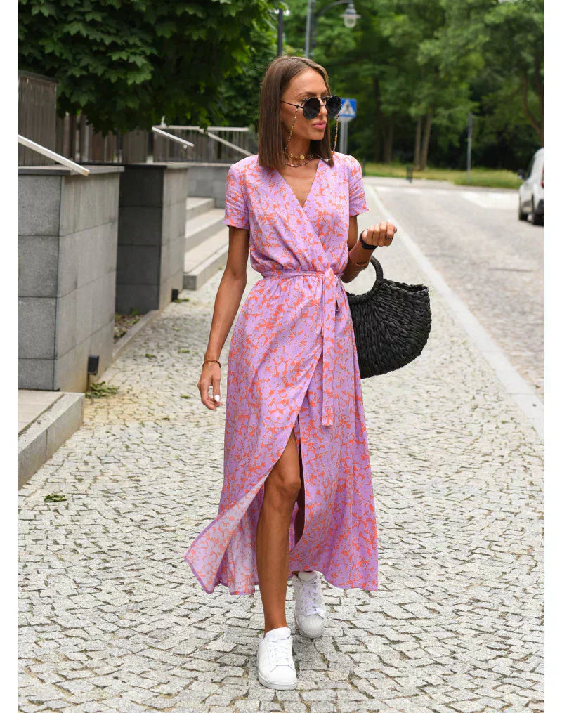 Elegante midi-jurk met v-hals