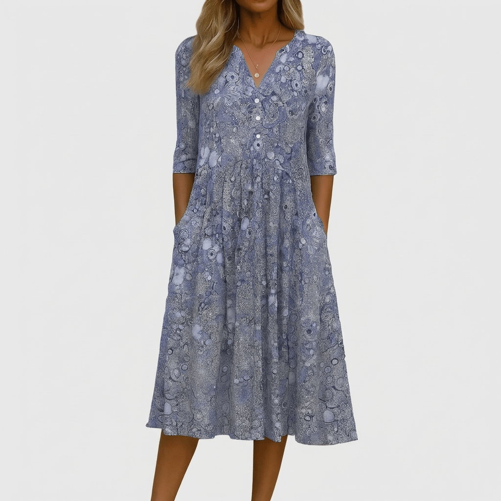 Dames midi-jurk met v-hals, elegant, geschikt voor alle seizoenen