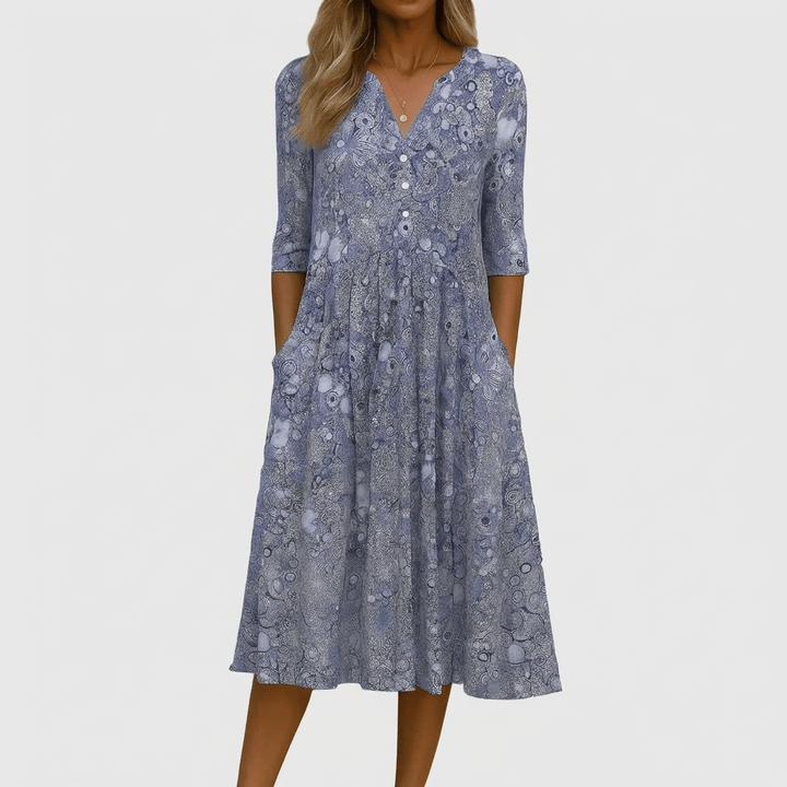 Dames midi-jurk met v-hals, elegant, geschikt voor alle seizoenen