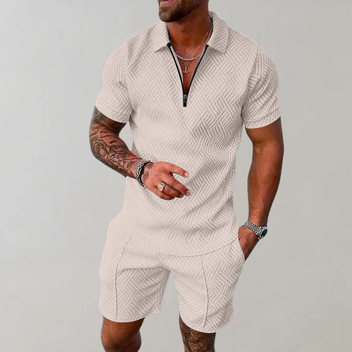 Casual zomerset met poloshorts en rits voor heren