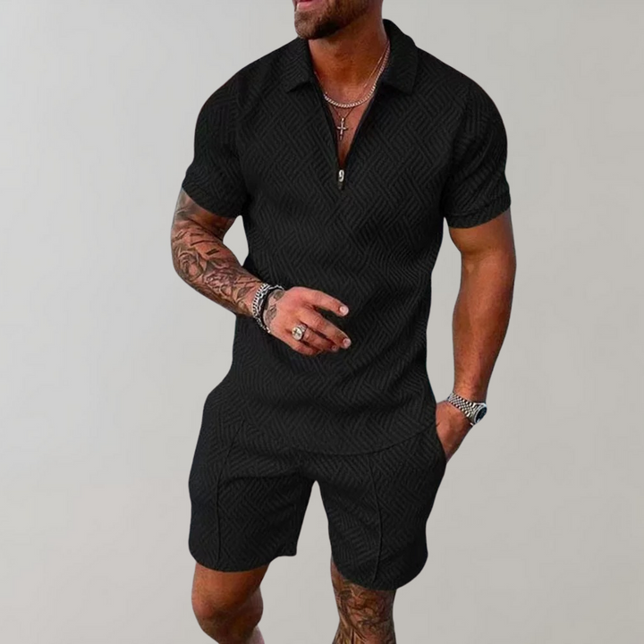 Casual zomerset met poloshorts en rits voor heren