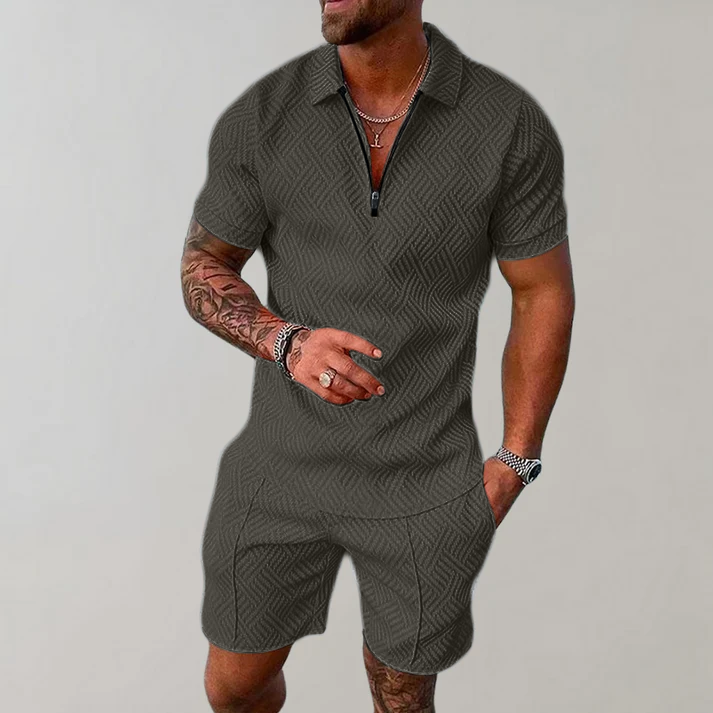 Casual zomerset met poloshorts en rits voor heren