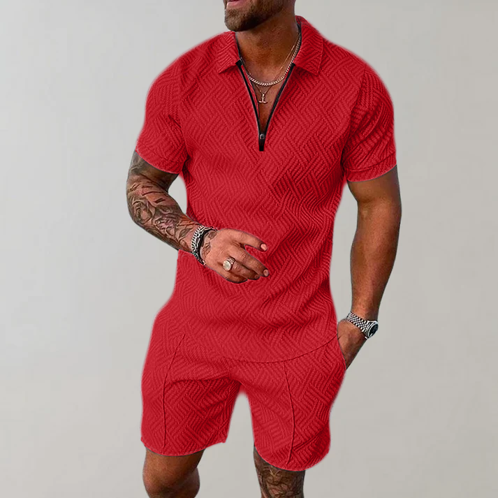 Casual zomerset met poloshorts en rits voor heren
