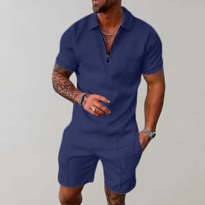 Casual zomerset met poloshorts en rits voor heren