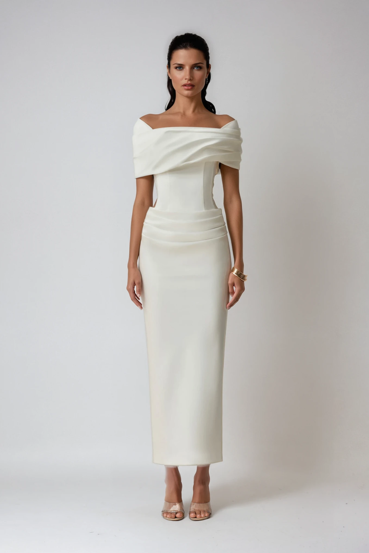 Geplooide maxi-trouwjurk