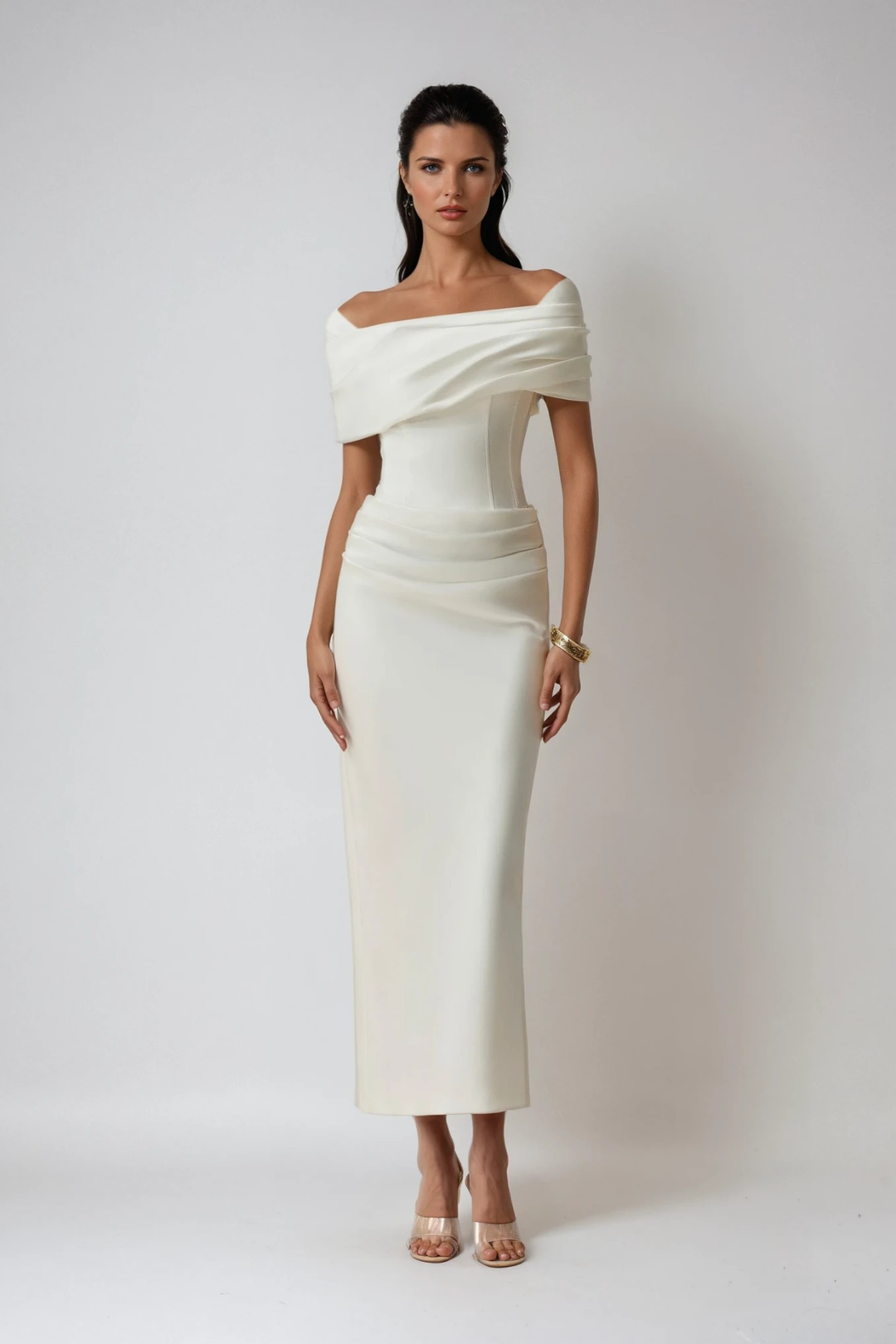 Geplooide maxi-trouwjurk