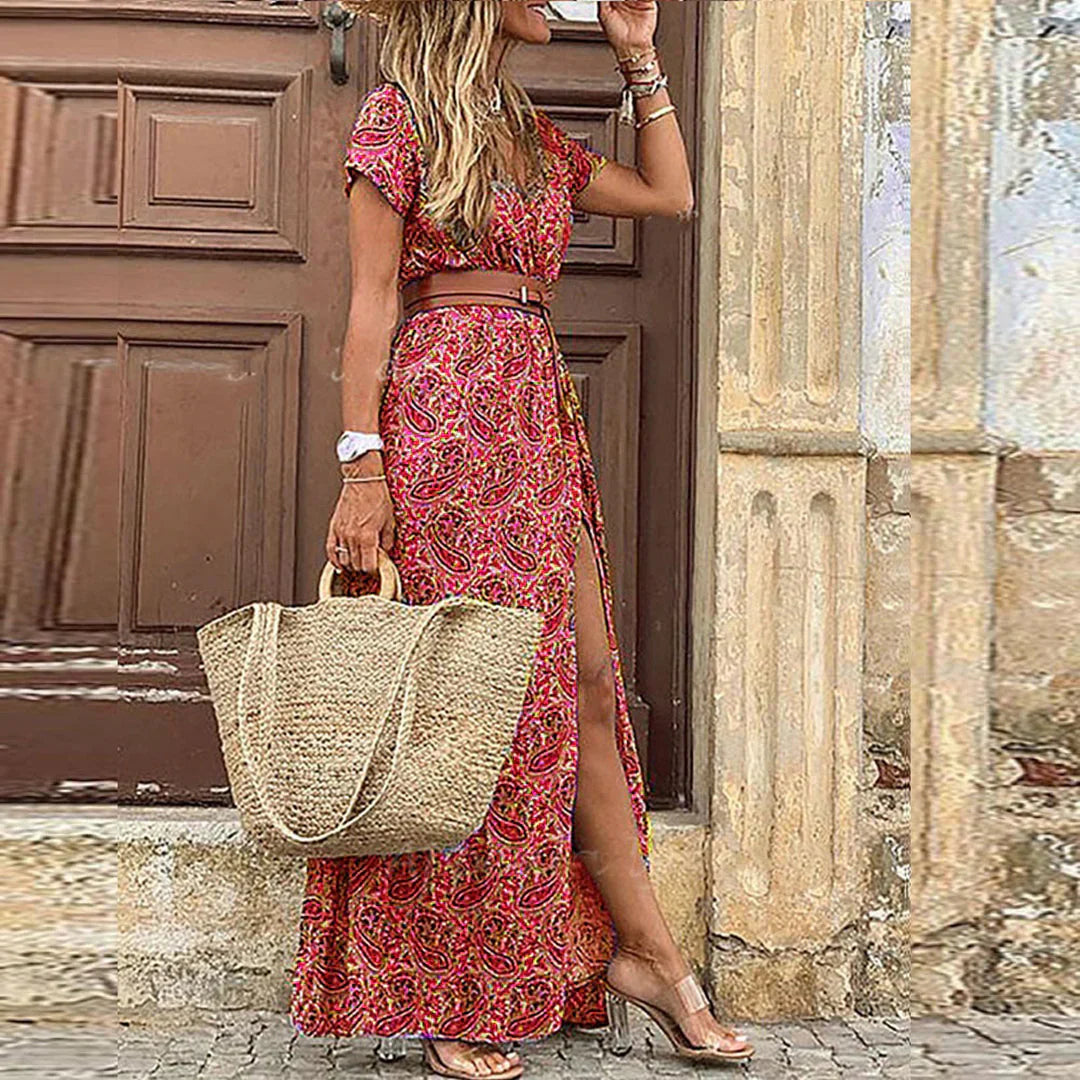 Maxi boho-jurk met riem