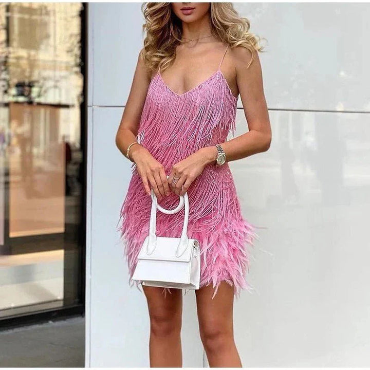 Mini cocktailjurk met pailletten en bandjes voor dames