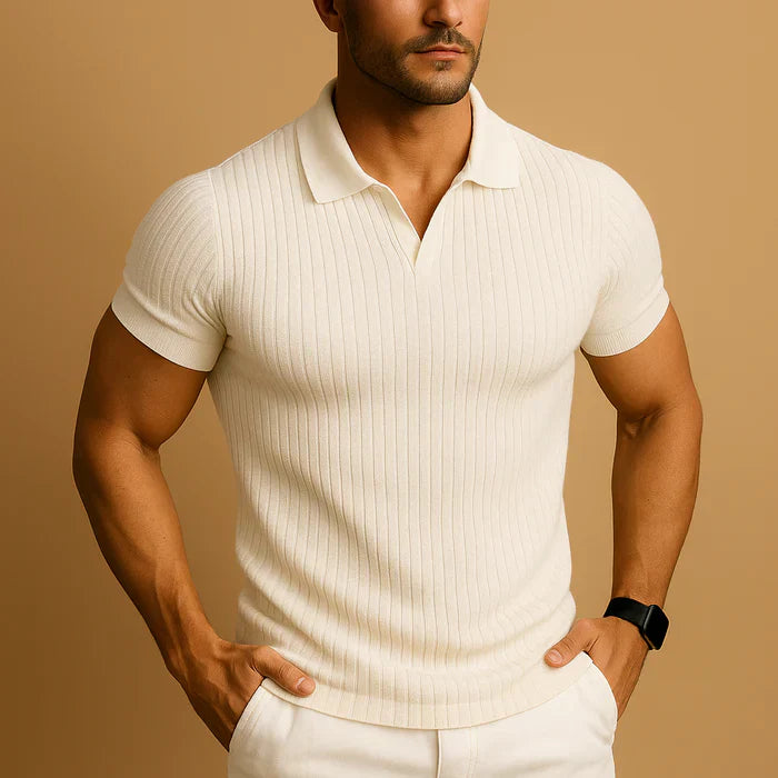 Herenpolo met ribbels en slim fit pasvorm